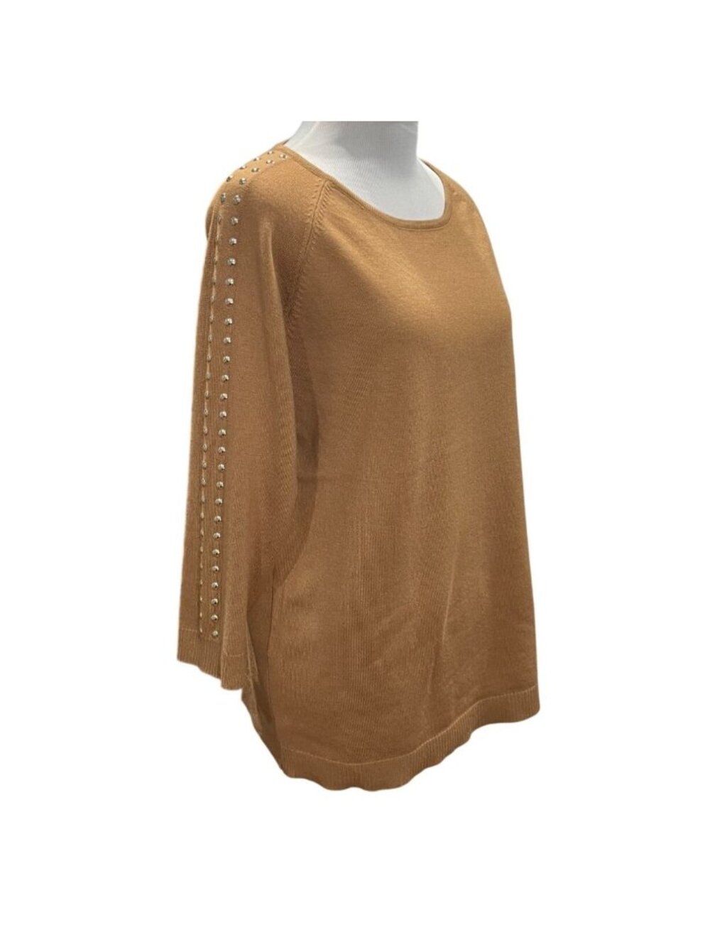 Zac & Rachel Oversized Studded Sweater L Brown Neutral Lagenlook Layers Weekend